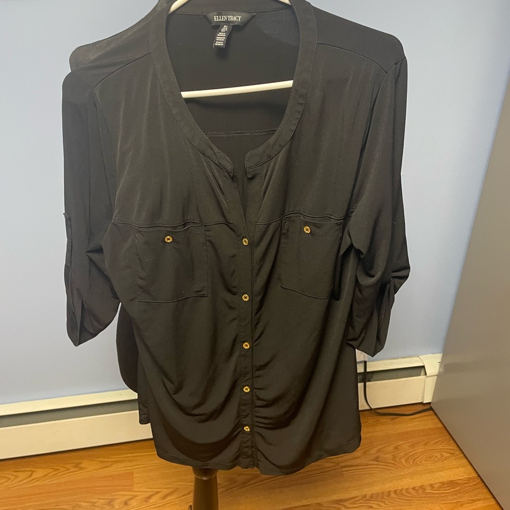 Black blouse with gold buttons